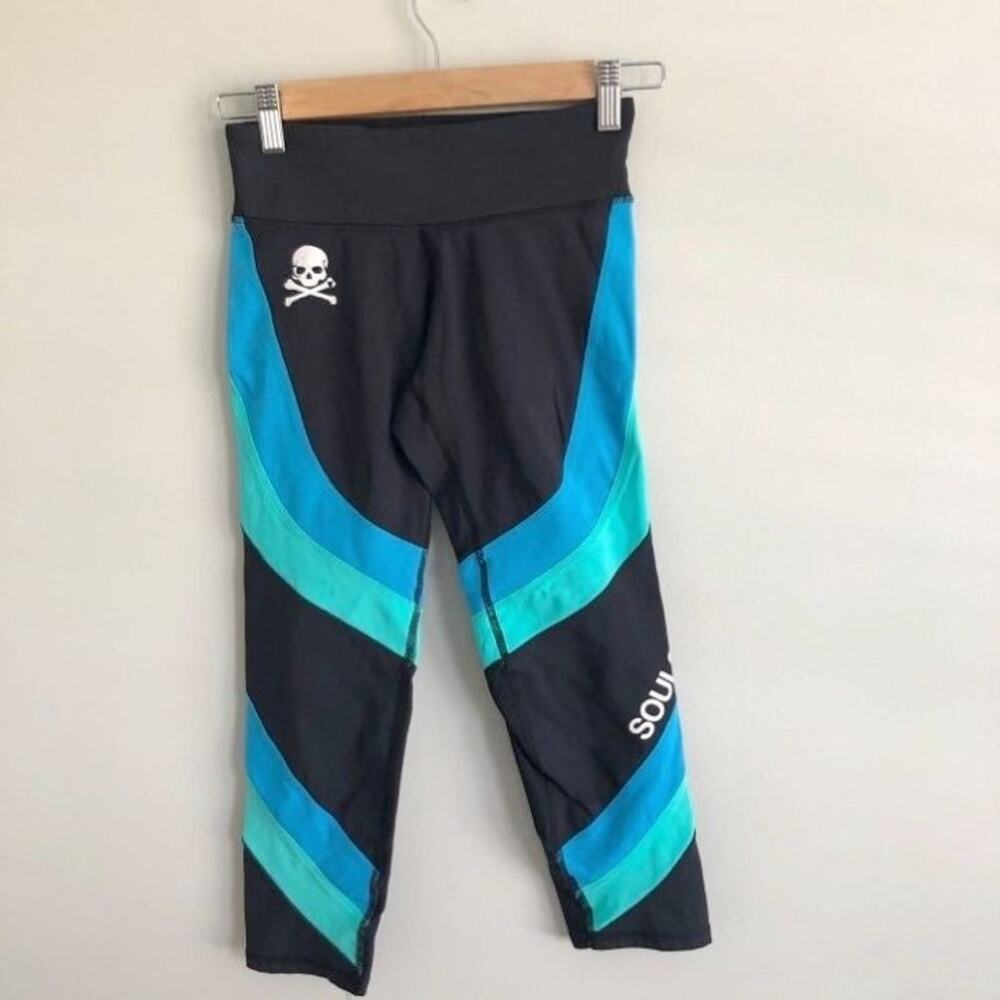SoulCycle Black Blue‎ Turquoise Capri Leggings Women's Size Extra Small XS